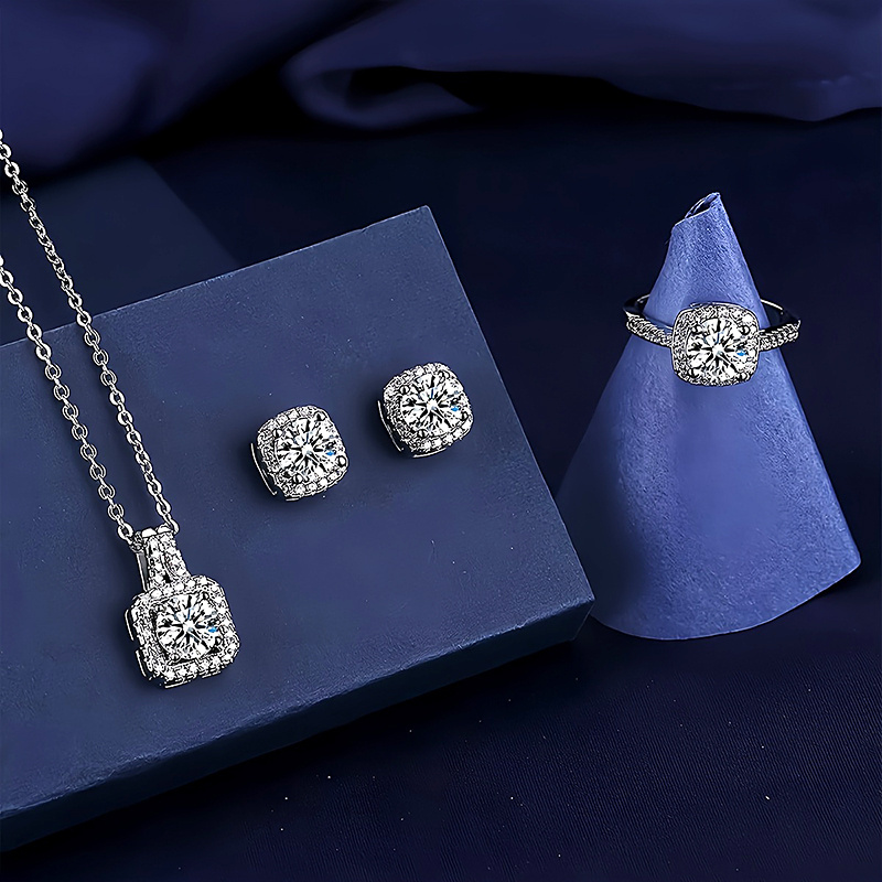 Elegant 4pcs Commemorative Shining Earrings Pendant Necklace Ring Set
